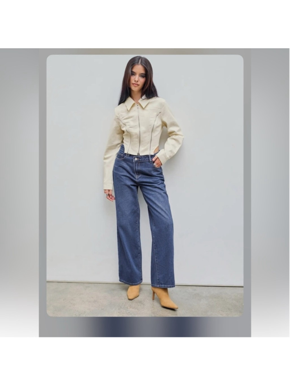 Cider DENIM HIGH WAIST POCKET STRAIGHT LEG JEANS L AR3-22